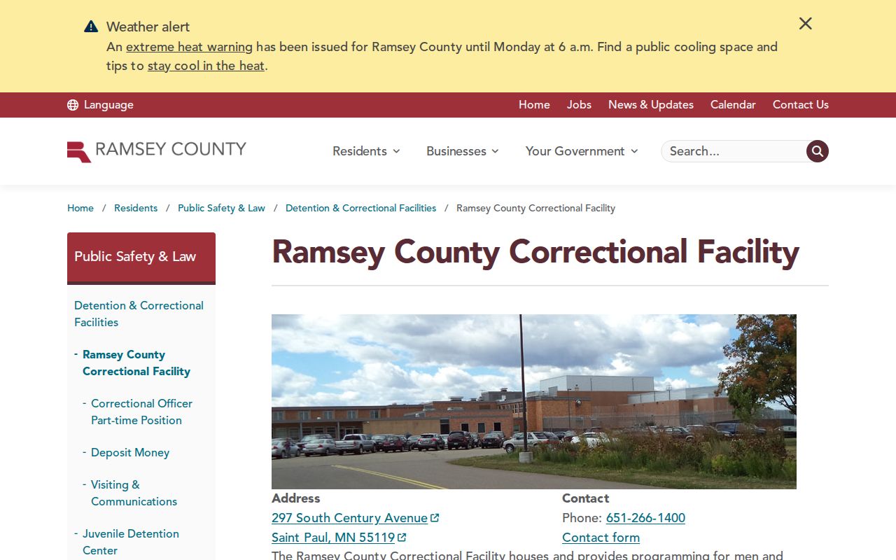 Official Ramsey County Correctional Facility information and resident roster links