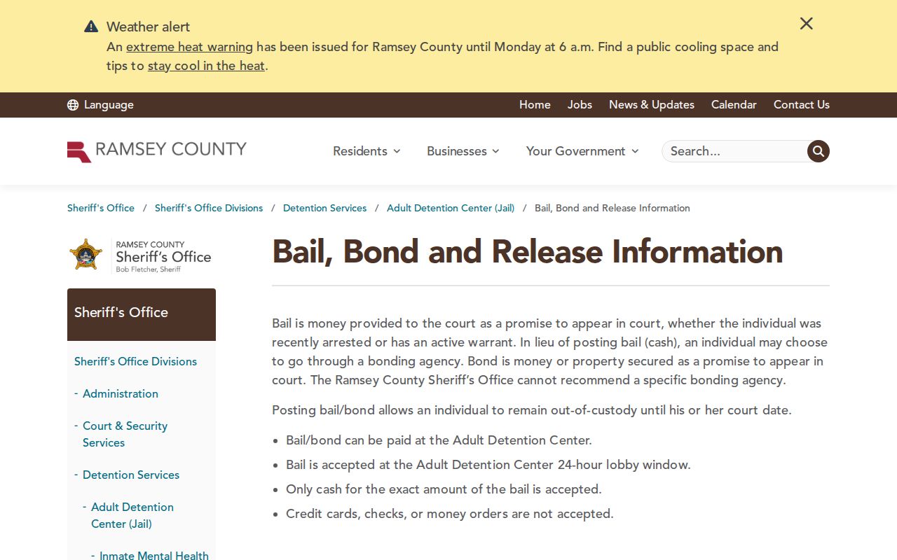 Ramsey County bond release and exact cash instructions