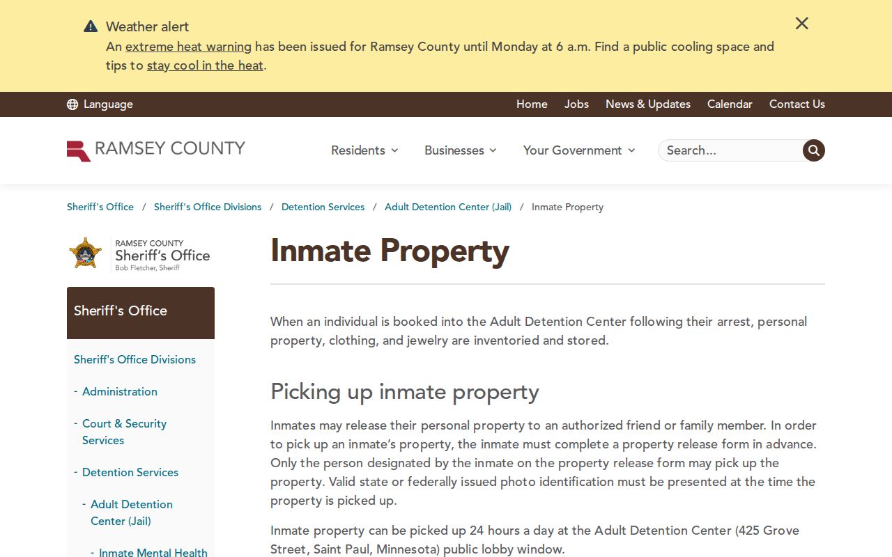 Ramsey County released inmate property authorization rules